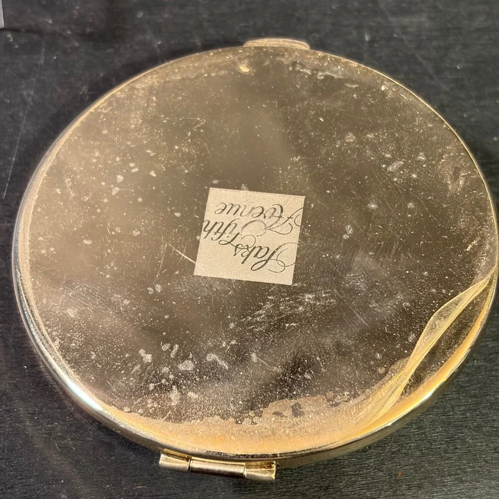 Saks Fifth Avenue Vintage Frog Compact Mirror Green Enamel Crystal Cream Gold
